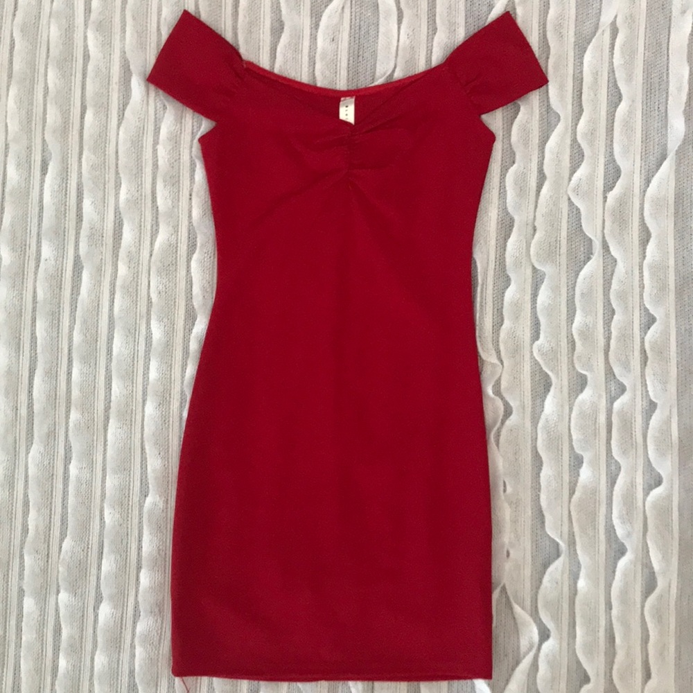 Off the shoulder red fitted dress